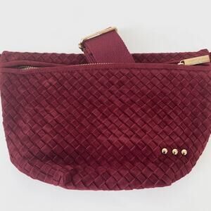 Vegan Suede Burgundy Woven Crossbody Bag